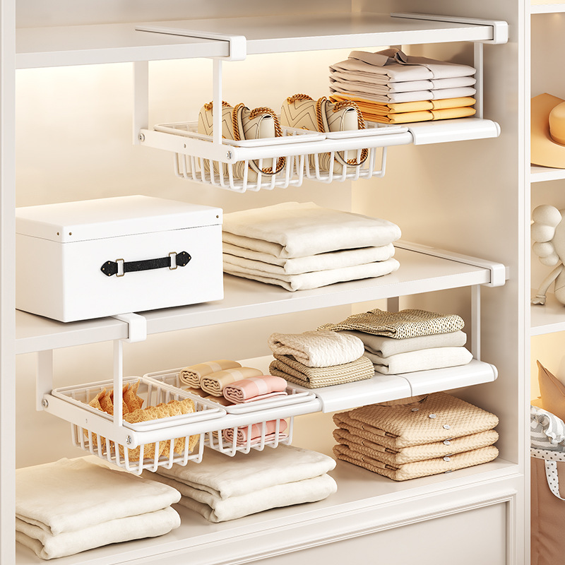 Retractable Under-Cabinet Hanging Basket Dormitory Bedside Storage Shelf Wardrobe Wall-Mounted Punch-Free Storage Rack Storage Artifact