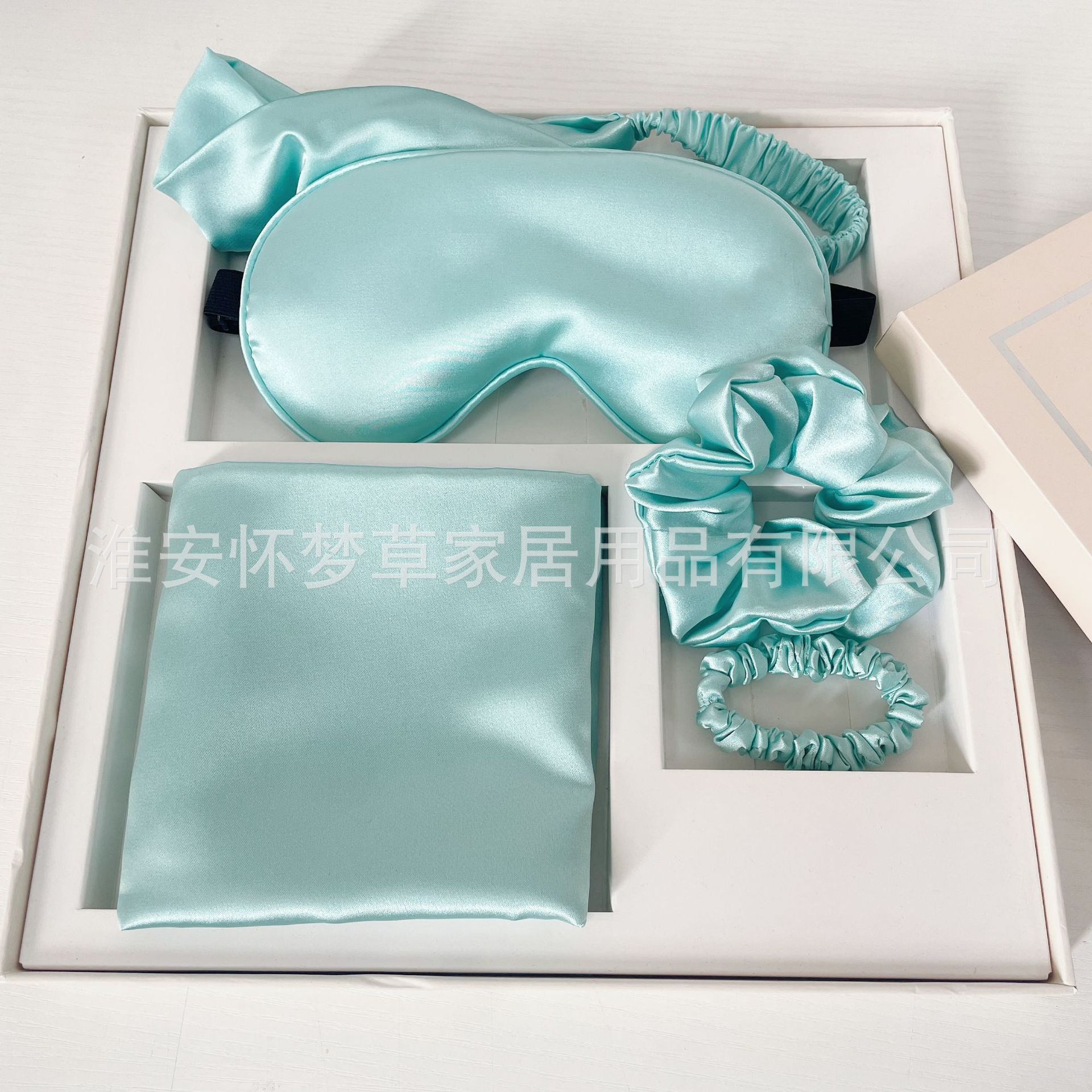 Set verde fresco de cinco piezas (el mismo color de la banda de ajuste de los ojos + banda de pelo + funda de almohada + anillo para el pelo + anillo para el pelo fino)