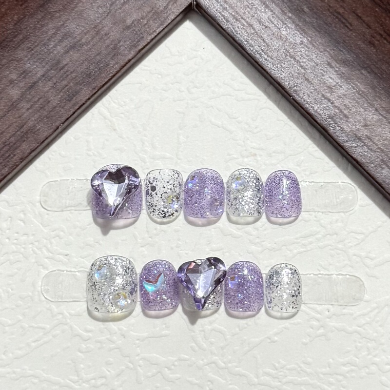 Children's Handmade Wearable Nails Purple Heart Flash DIY Kidsren's Fun 3-12 Years Old Wearable and Removable Nails Wholesale