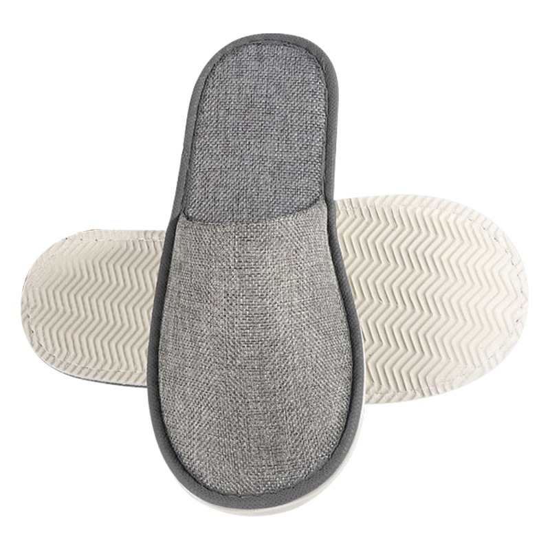 Pantuflas desechables de algodón y lino de alta gama para hoteles de lujo y alojamientos, pantuflas desechables antideslizantes y gruesas, venta al por mayor de fabricantes.