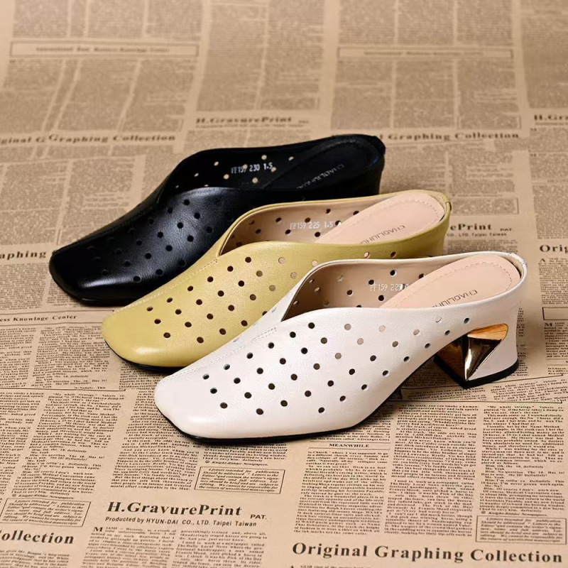 Foreign Trade Cross-Border Summer New Hollow-Out Breathable Sandals for Women, Versatile and Stylish Pointed-Toe High-Heeled Chunky Heel Mules Foreign Trade Cross-Border Summer New Hollow-Out Breathable Sandals for Women, Versatile and Stylish Pointed-Toe High-Heeled Chunky Heel Mules