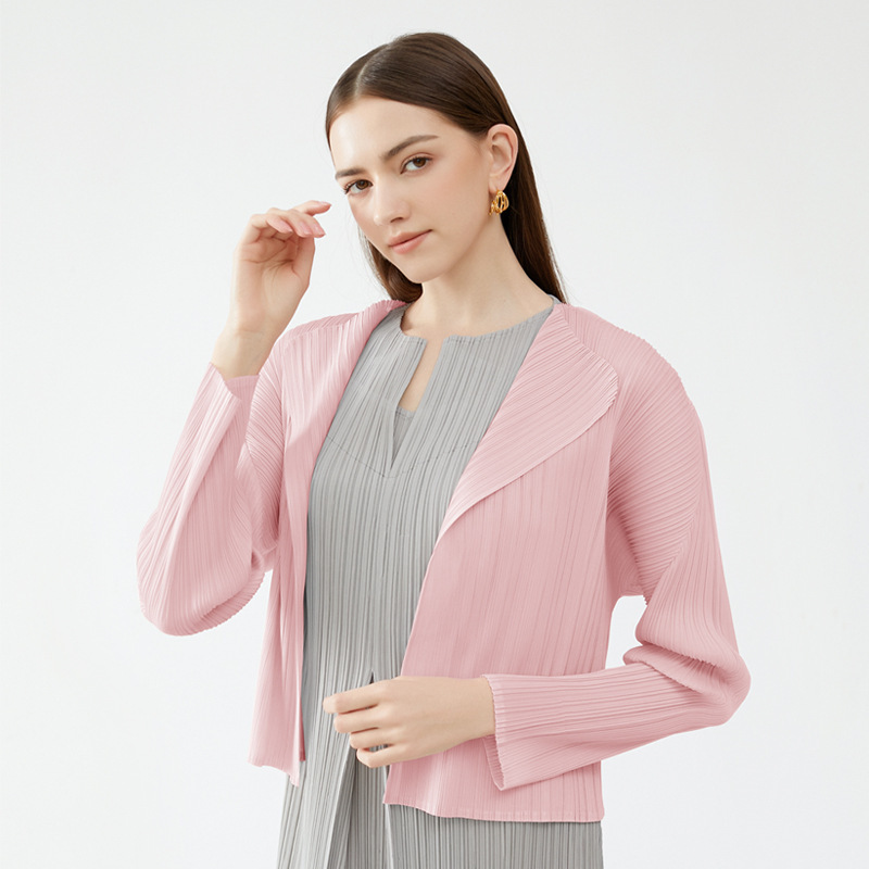Miyake Minimalist Style 2026 Spring New Long-Sleeve Shawl Cardigan Japanese Slim-Fit Foldable Sleeve Jacket Women's Basic Style
