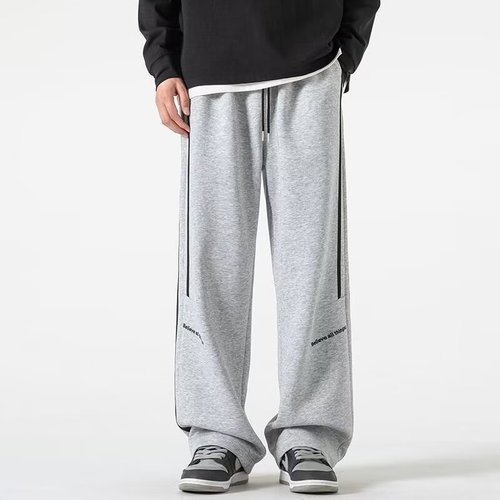 Men's Loose Fit Athletic Pants Spring and Autumn Fashion, Warm Fleece Lined Straight Leg Trouser with Ankle Cuffs, Two-Way Wear Sweatpants for Men
