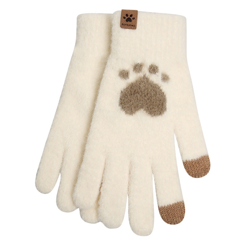 Pantalla táctil directa de fábrica Garra de gato a prueba de frío guantes calientes de las mujeres de otoño e invierno forrado de lana gruesa guantes de punto
