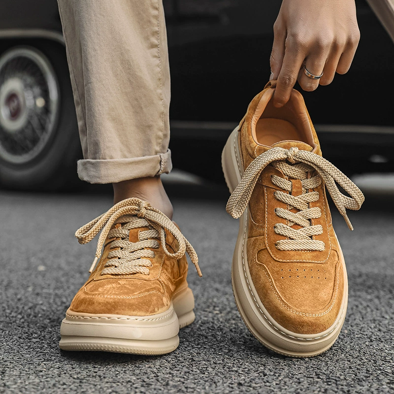 2025 модный прилив круглая голова мужская повседневная обувь маленькая кожаная обувь Британская пригородная замшевая обувь повседневная обувь