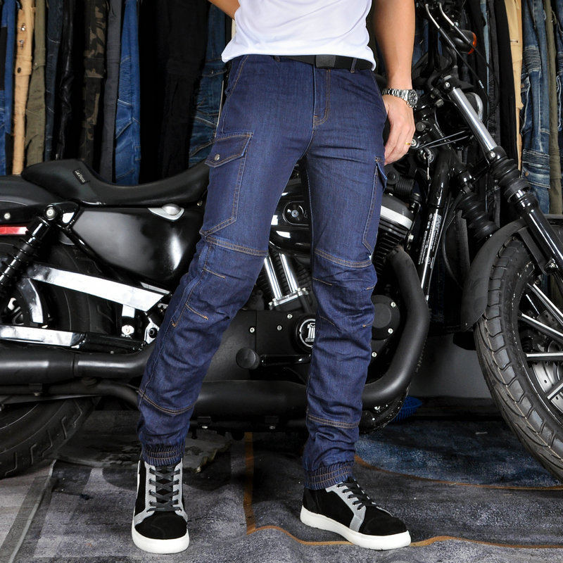 VOLERO motocicleta jeans hombres casual retro tobillo atado motocicleta kaudula pantalones de montar resistente al desgaste resistente al desgarro