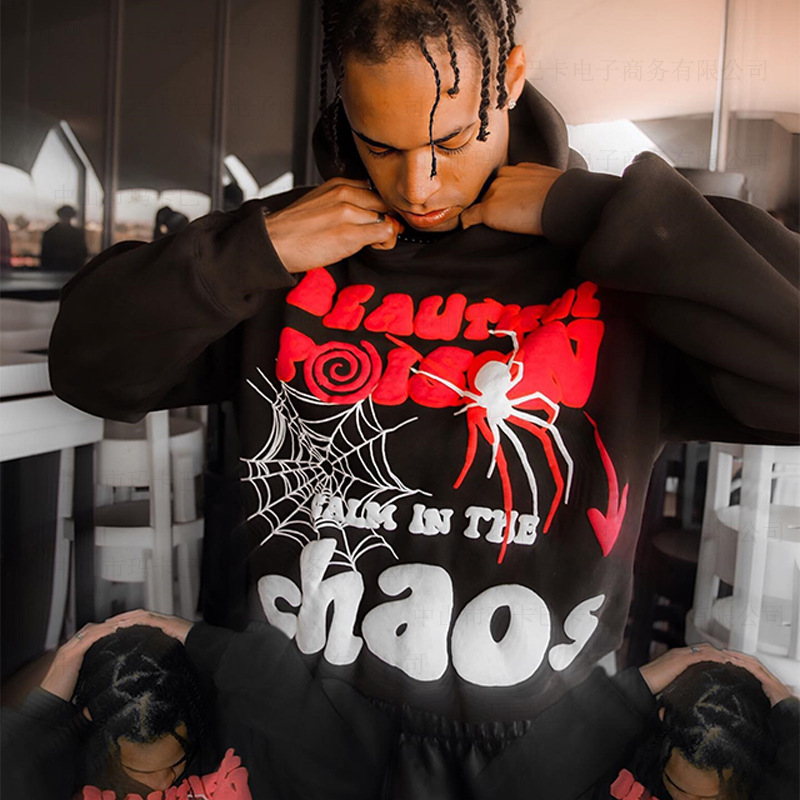 Pullovers Placket Type Hoodies & Sweatshirts Long Sleeve Streetwear Letter Spider Spider Web