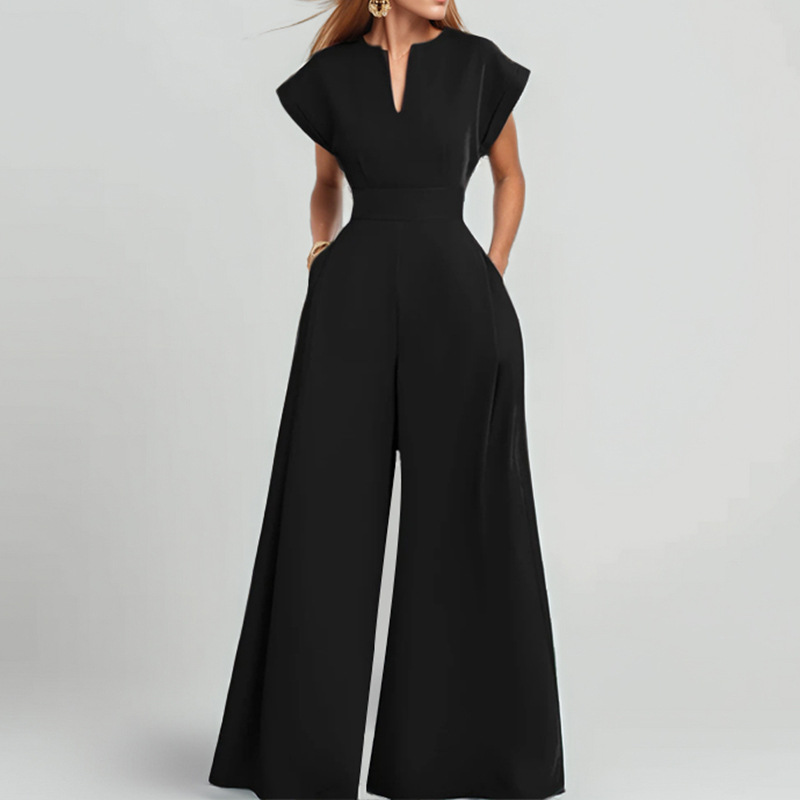 Transfronterizo Amazon 2025 primavera nueva ropa de mujer europea y americana temperamento casual color sólido cintura alta delgado mono de pierna ancha
