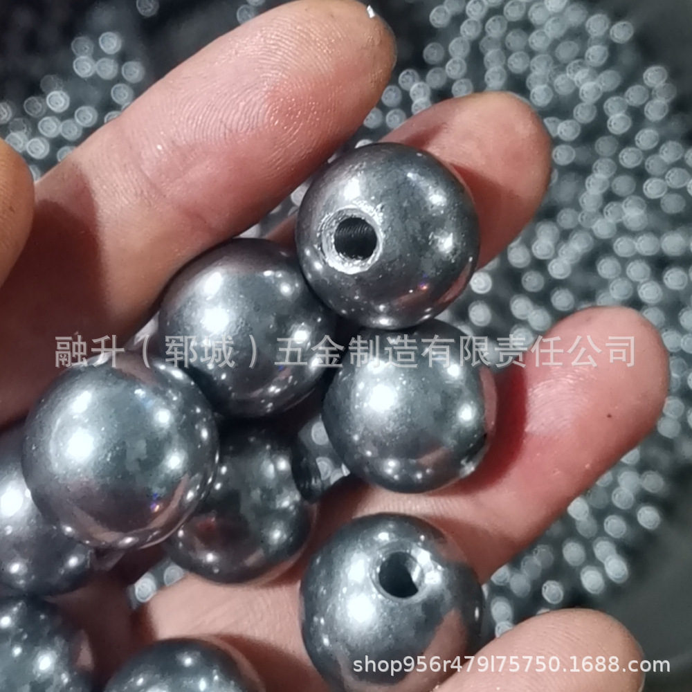 钢球打孔攻牙亮面钢珠螺纹铁珠磨砂半孔铁球攻丝球头钻孔电镀球