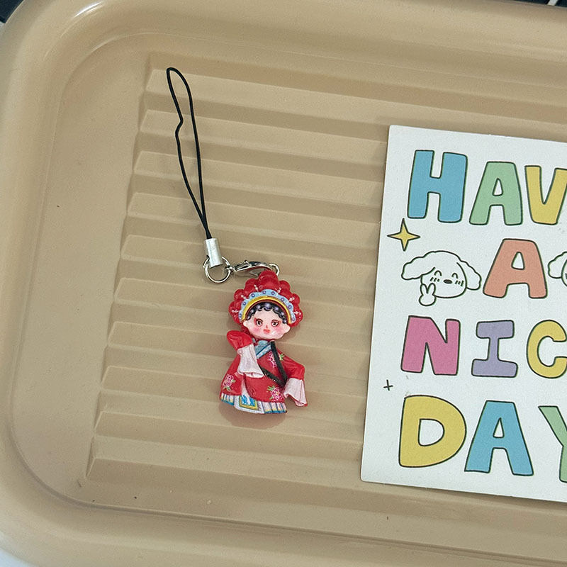 Llavero con personajes de ópera china, estilo nacional creativo, colorido, ideal como obsequio o cuerda decorativa para teléfono móvil