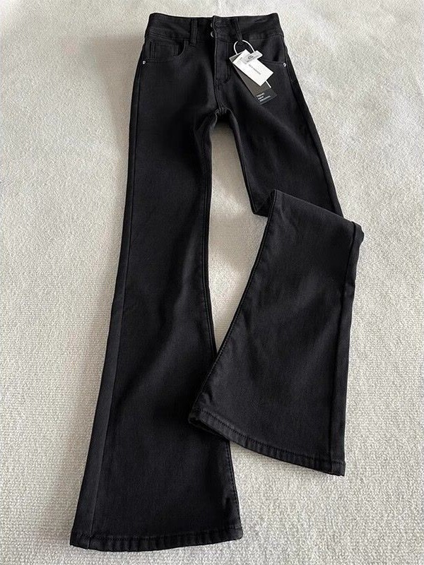 Black Willow Leaf Scimitar Flared Jeans for Men, American High Street Slim Fit, Tall and Slimming Narrow Flared Pants