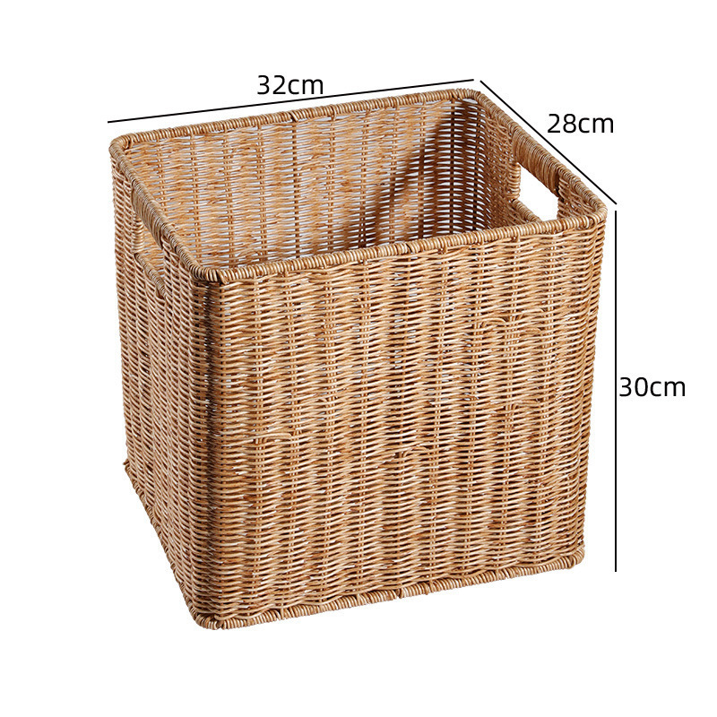 Cesta de almacenamiento de tela de caña imitación ropa sucia juguetes bocadillos cesta de almacenamiento de artículos de bambú tejido casero sala de estar gabinete de televisión escritorio completo