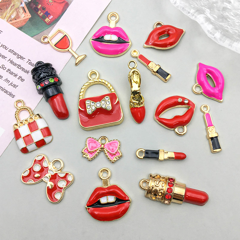 Lipstick, Lips, Bow Knot Pattern 16 Models Per Model 1, 16/Bag Alloy Lipstick Lips Bow Knot Pendant