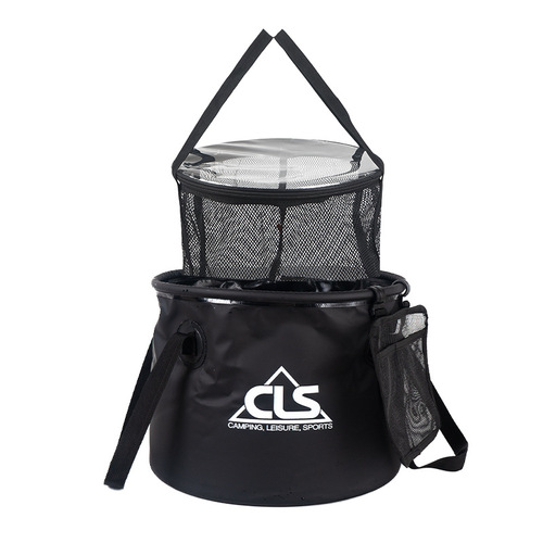 Upgraded outdoor portable folding bucket drain basket camping barbecue vegetable washing dish bucket telescopic fishing bucket fishing gear bag