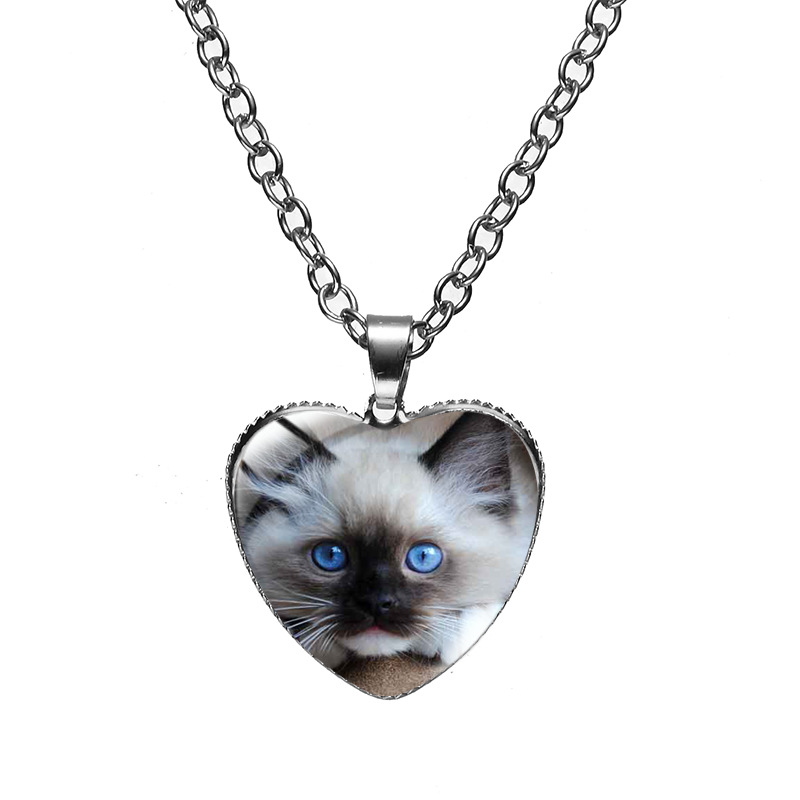 Lindo Forma De Corazón Gato Vidrio Vidrio Enchapado Mujeres Collar Colgante display picture 3