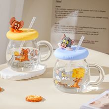 猫和老鼠正版授权玻璃杯卡通图案杰瑞水杯家用礼品带盖汤姆马克杯