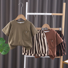 Yikids韓版男童夏裝套裝帥氣潮裝童裝2024新款寶寶短袖童裝