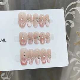 奈姿 纯手工光疗穿美甲戴贝壳女孩 批发成品重复使用贴片可拆