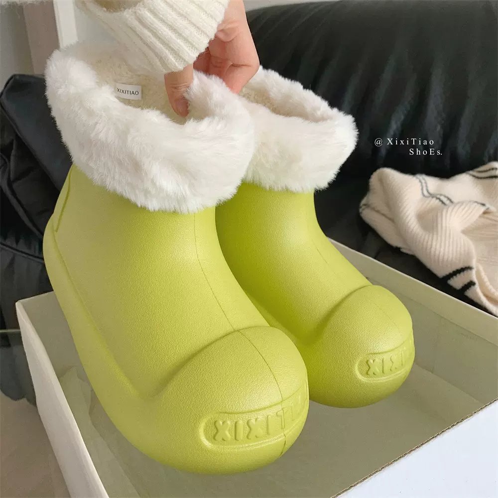 韩版ins简约新款冬季加绒保暖毛绒绒雪地靴女厚底外穿防水短筒靴