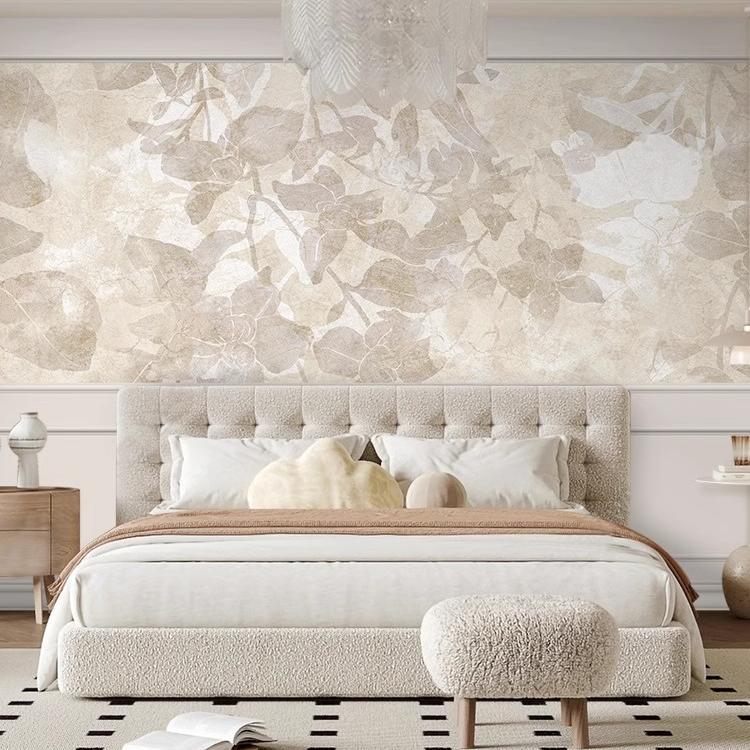 French Cream Style Old Leaf Texture Mural Bedroom Living Room Background Wall Three-Dimensional Plaster Line Shape Wallpaper