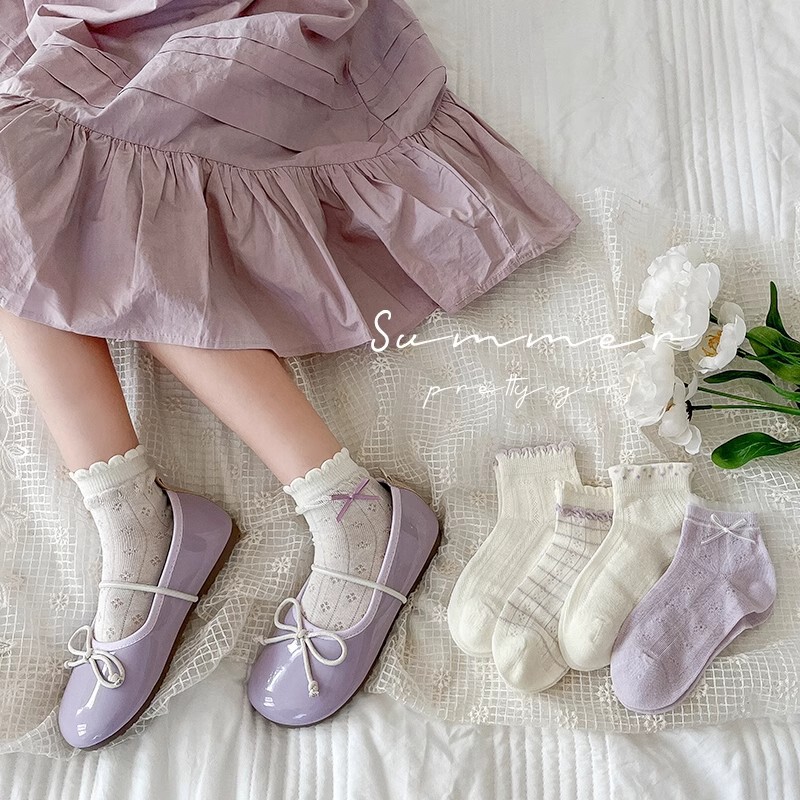 Girls Socks Autumn Summer Thin Cotton Socks Mesh Socks Children Bow Lace Princess Socks Girls Baby Socks