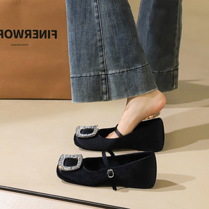 836-K212 one-piece Mary Jane shoes for women with shallow mouth height increase, versatile fashion, rhinestone buckle co