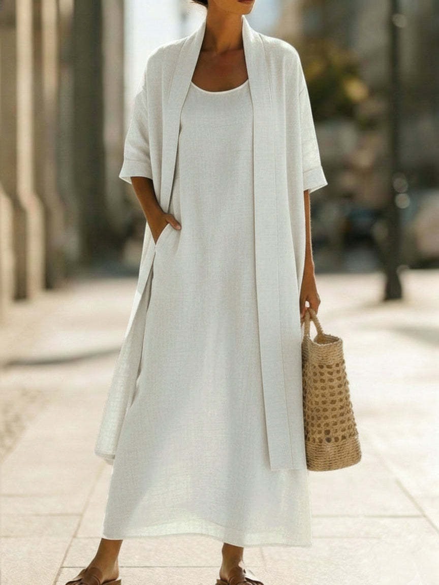 Women's Clothing Women's Simple Loose Comfortable Stylish Cotton Linen Two Piece Dress Early Summer Perfect Clothing_ecoleips.com