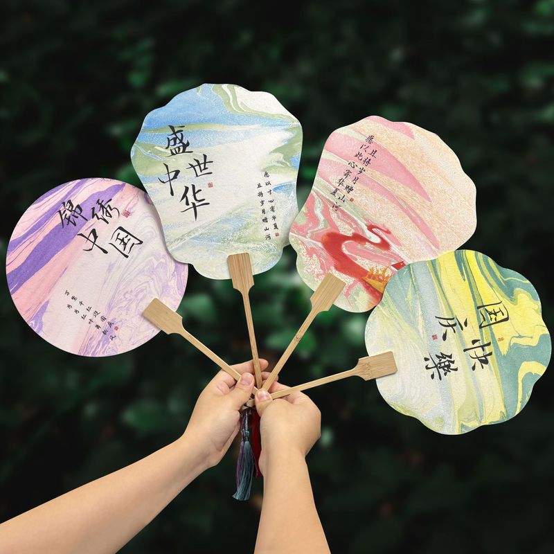 爱国主题漆扇国庆节创意文字漂漆扇子diy漂漆专用加厚PVC宣纸团扇|undefined