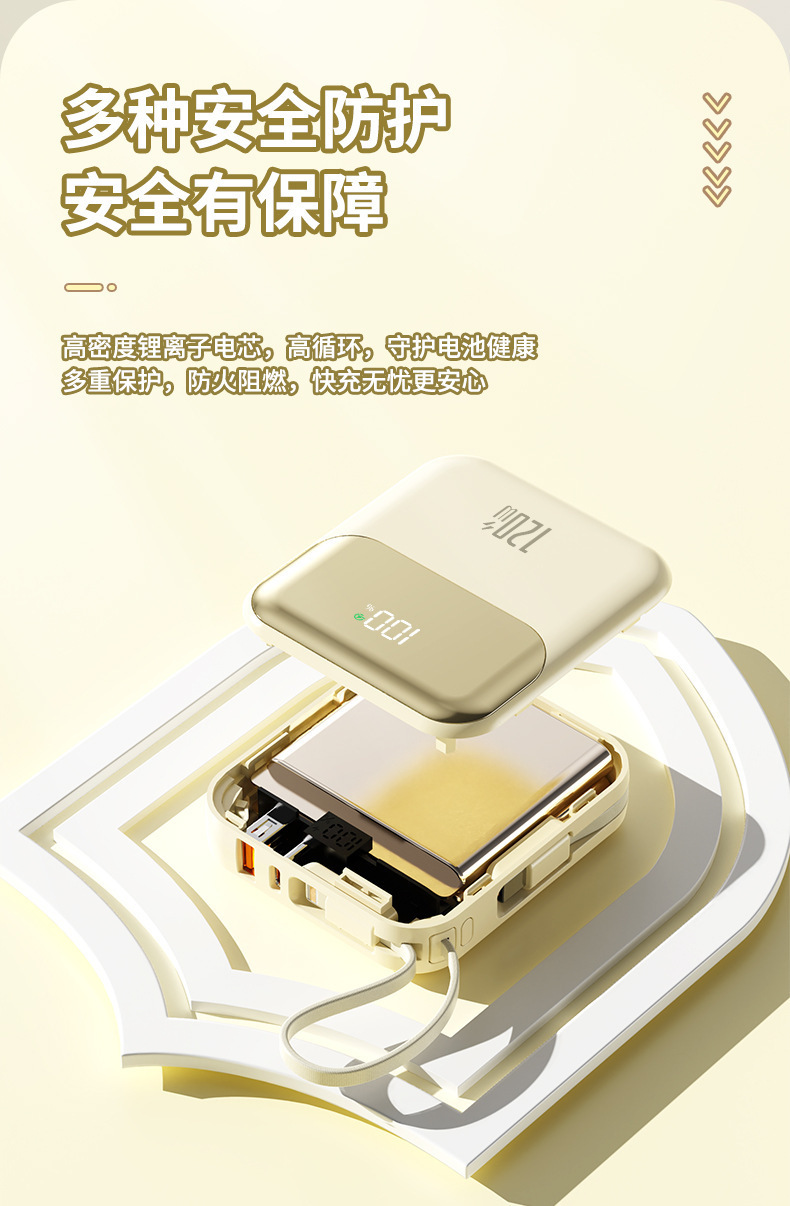 3C Sertifikalı Süper Hızlı Şarj Powerbank 20000mAh Kablolu Kompakt Taşınabilir Mobil Güç Kaynağı
