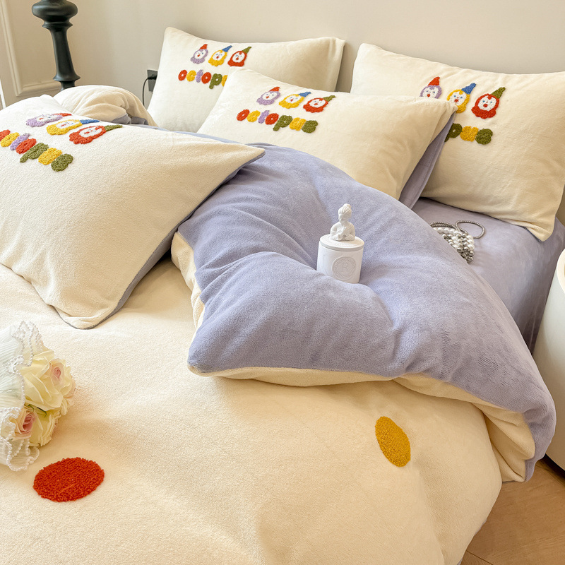 Leche de seda cama de cuatro piezas set2024 nuevo invierno sábanas de seda de tres piezas set ropa de cama de coral veludo