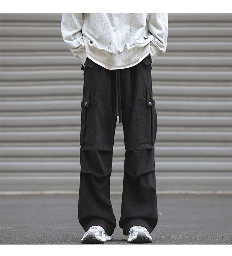 Winter corduroy oversized men's pants, loose plush and thickened work clothes pan's street versatile wide leg_voghion.com