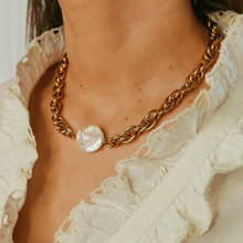 欧美网红时尚流行同款项链18K镀金不锈钢链条珍珠颈链时尚饰品女