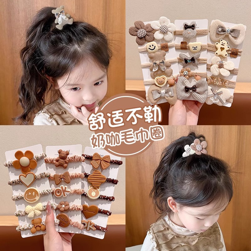 Curry lindos dibujos animados cabello para niñas atando anillo de cabello banda de goma de alta elasticidad pequeña cubierta de cuero duradera cabello