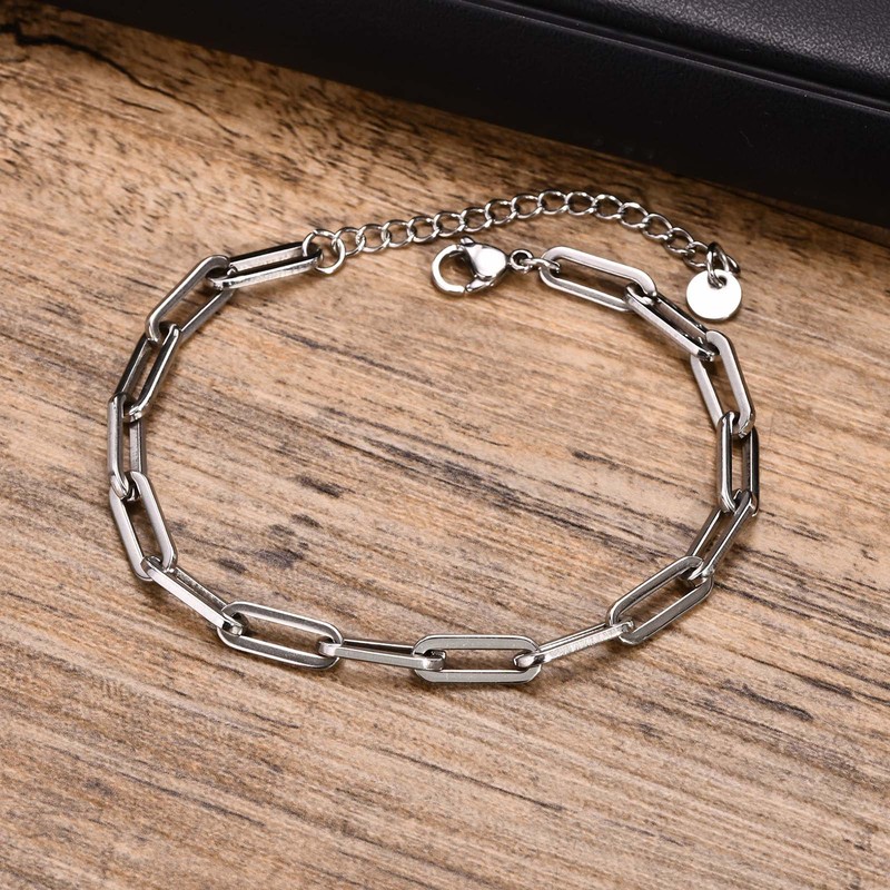 メンズファッションブレスレットステンレスフラット長十字チェーンブレスレット鋼色泉渓水アクセサリーBR-1395|undefined