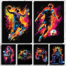 水彩篮球挂画海报批发跨境Lazada亚马逊Temu速卖通SHEIN帆布画芯