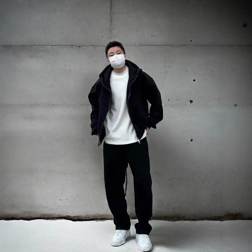 Peso pesado más terciopelo suéter gris claro para hombres otoño e invierno versión coreana suelta casual todo-fósforo sudadera con capucha top de color sólido