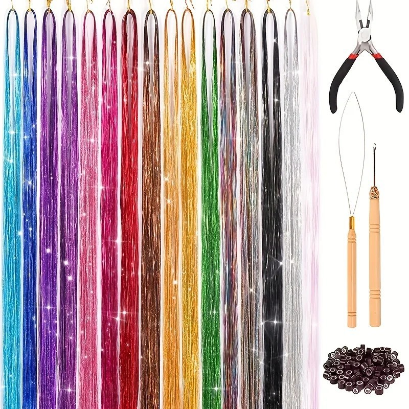 Extensiones transfronterizas de cabello tinselhair láser PET oro cabello conjunto de cabello de cebolla brillante peluca colorido fantasía