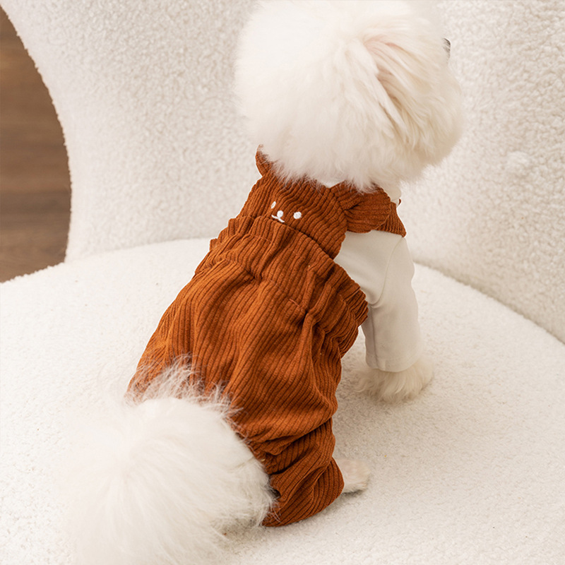 秋冬保暖可爱小熊灯芯绒背带裤两脚裤宠物狗狗猫咪衣服中小型犬|undefined