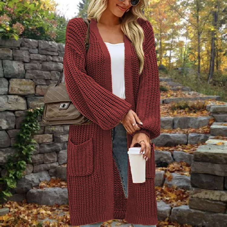 Cardigan maglione sciolto da donna con maniche a lanterna_voghion.com