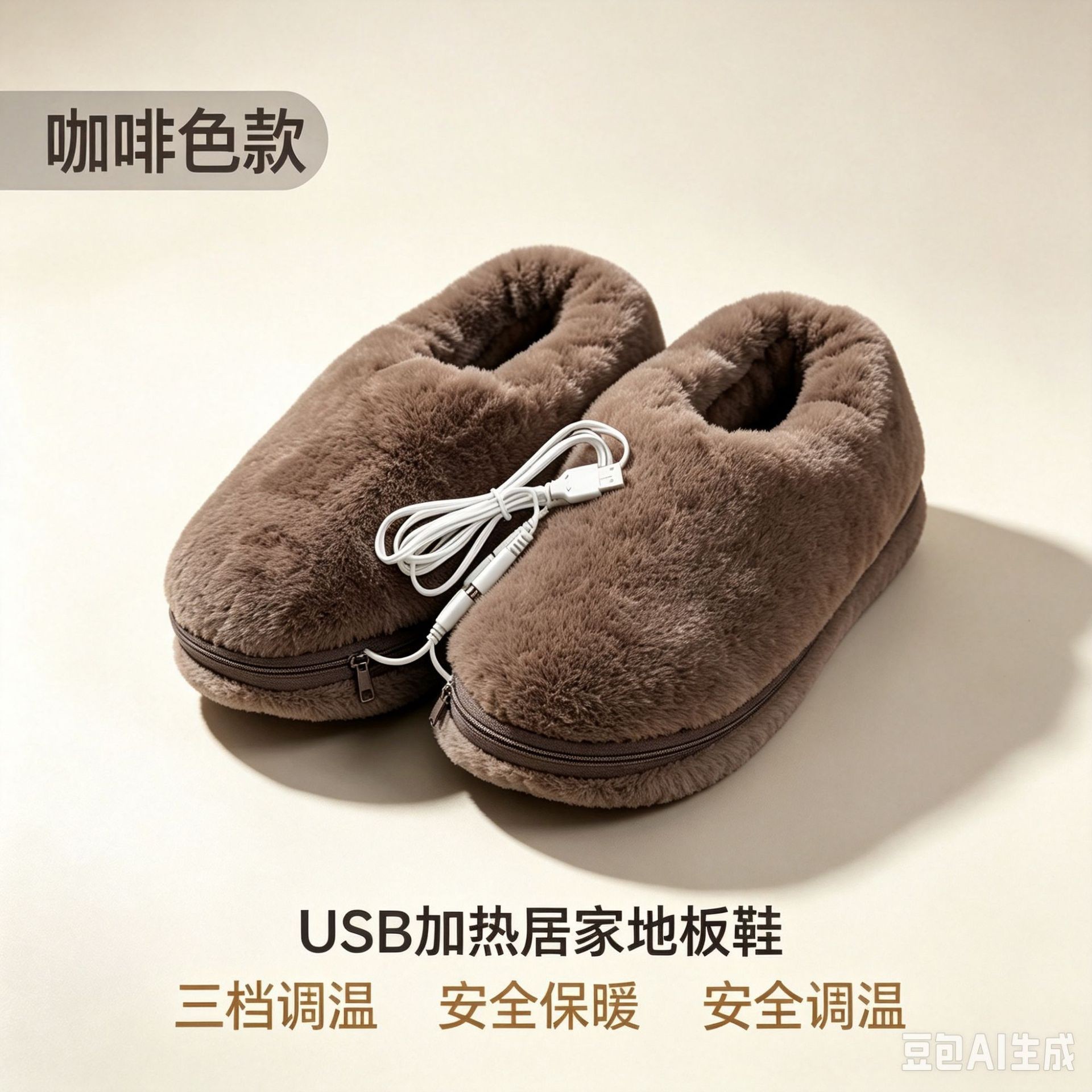 USB 발열 실내화 남녀공용 겨울 털슬리퍼 3단계 온도조절