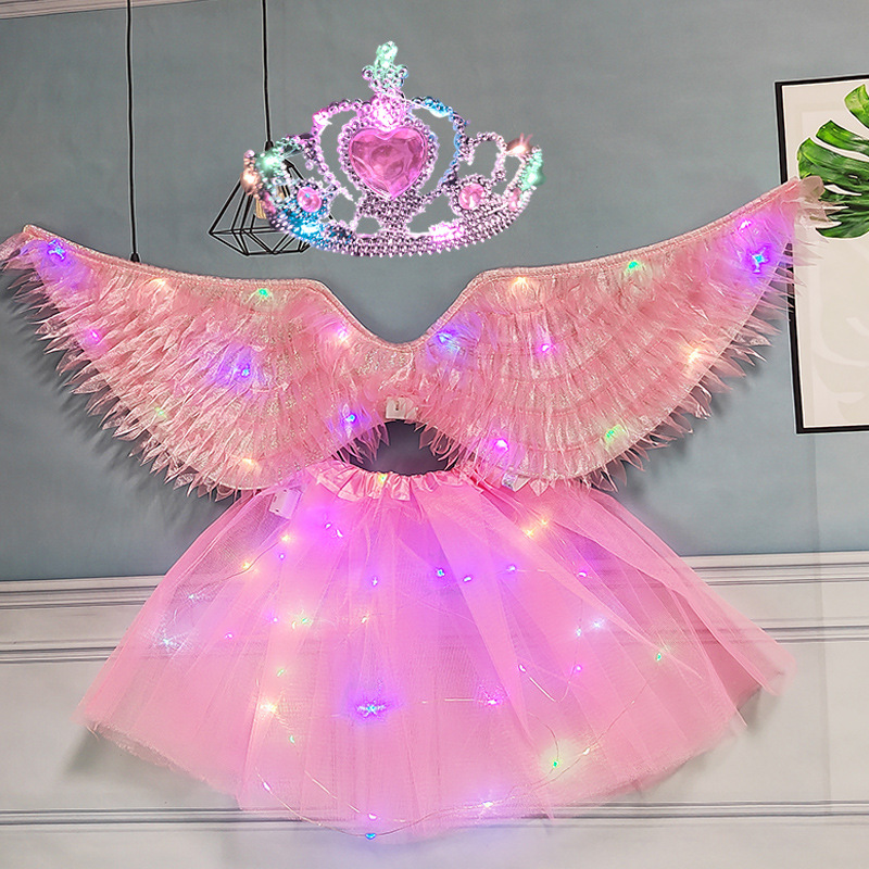 Falda de lámpara de ala de tela de hada rosa corona de lámpara