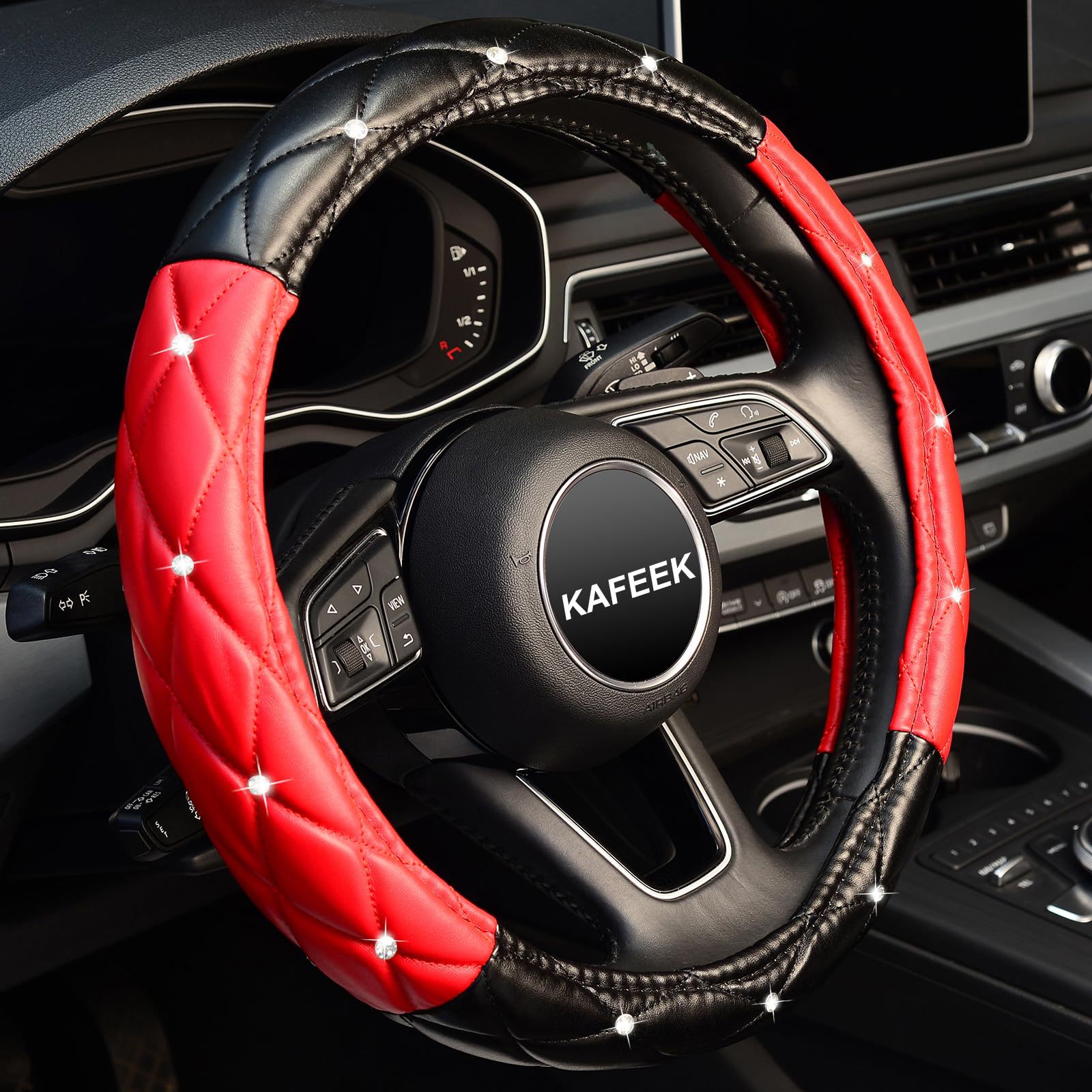 Factory Direct Sales Amazon Car Diamond-Studded Steering Wheel Cover, Universal for All Seasons, Soft Leather Anti-Slip Rhinestone Handle Cover
