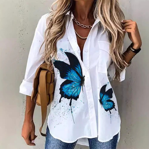 2025 Season Independent Station Amazon Bestseller Collared Mini Fresh Digital Print Cuff Button-up Shirt