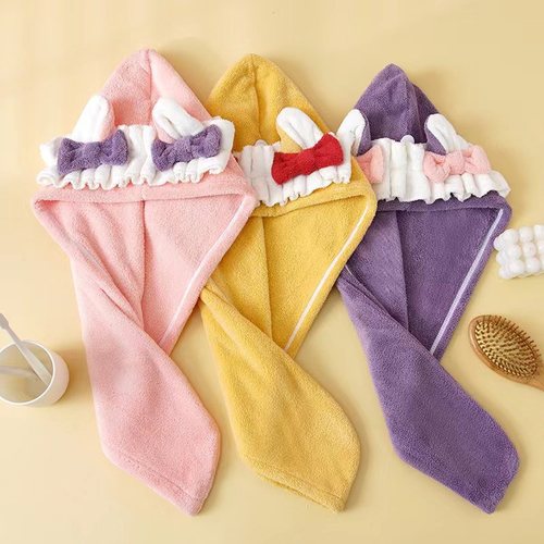 A new style thickening fast-drying water-absorbing cartoon cute coral fleece hair towel cap for women 