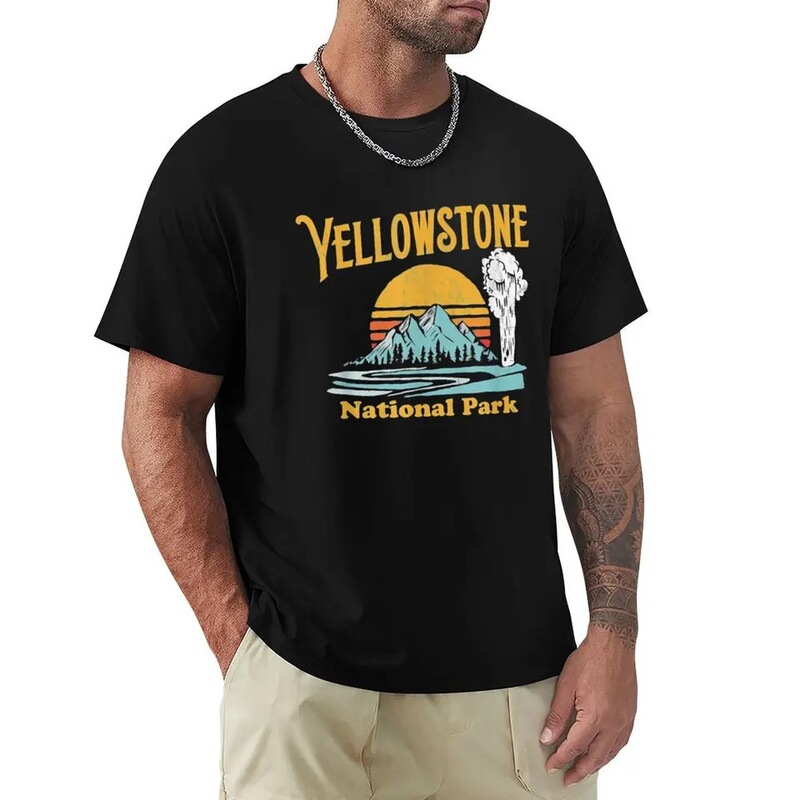 【Cross-Border European Size】Vintage Yellowstone Park Retro 80S T-Shirt, Stylish Simple Casual T-Shirt, Black 【Cross-Border European Size】Vintage Yellowstone Park Retro 80S T-Shirt, Stylish Simple Casual T-Shirt, Black