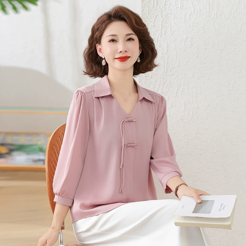 Мама среднего возраста летняя шифоновая рубашка с семью рукавами