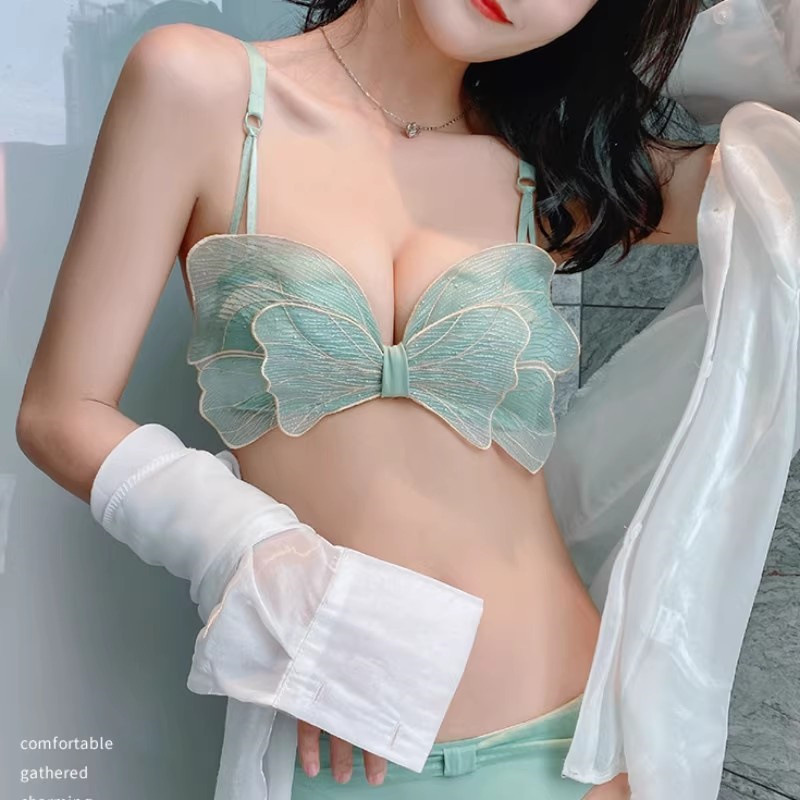 Strapless Bra Adjustable Bra Underwear Women's Thin Strapless Sexy Gathering Small Chest Bra Set