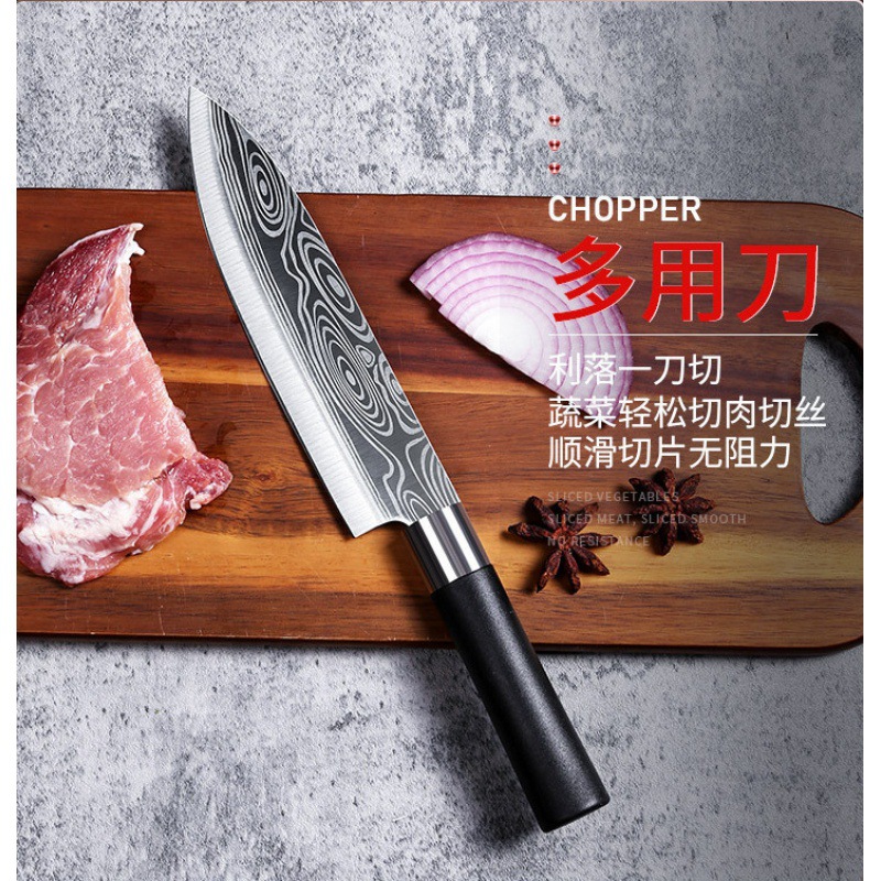 En stock cocina de cinco piezas de acero inoxidable cuchillo hogar patrón de acero cortador de hueso cuchillo de cocina cuchillo de pollo tijeras de hueso al por mayor