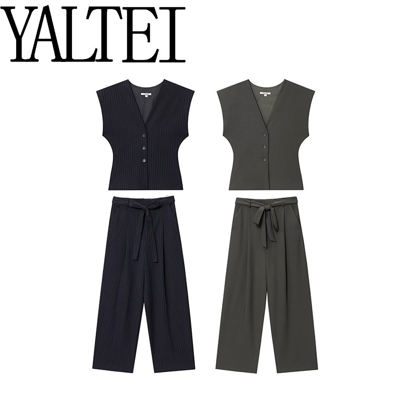 Yaltei Cross-Border Aliexpress Ins European and American Export Belt Pants 4391511 Pinstripe Vest 4749768