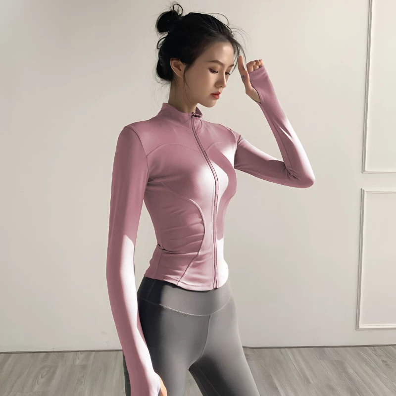 Куртка для спортзала, с длинным рукавом, спортивная одежда для йоги, униформа, облегающая, приталенная
